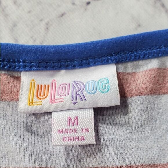 🔹️NWT LuLaRoe Blue & Red "Julia" Fitted Striped Short Sleeve Dress Medium - Picture 5 of 8